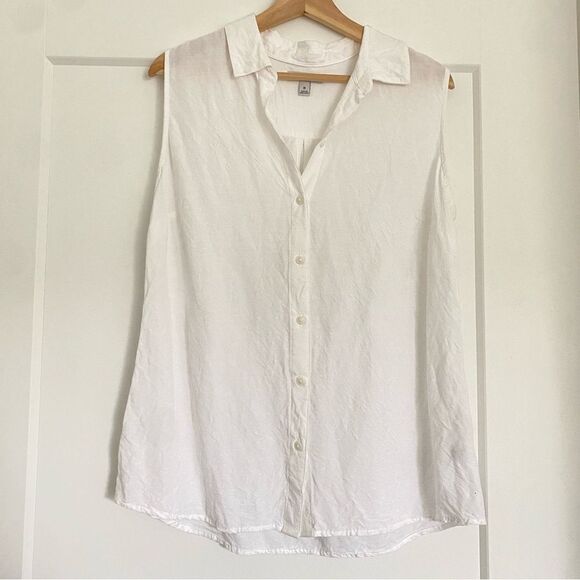 Croft & Barrow White Linen Minimalist Button Sleeveless Tank Top Blouse Shirt - Picture 2 of 8